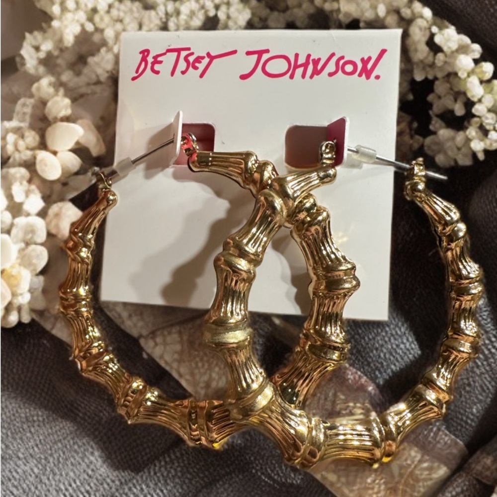 Betsey Johnson Bamboo-Style Gold Earrings